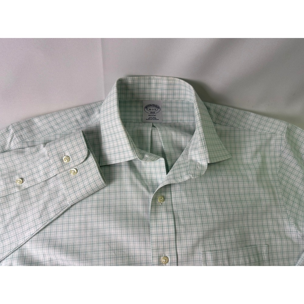 Brooks Brothers Regent Fit Non Iron Plaid Dress Shirt Men 16 2/3 Green White